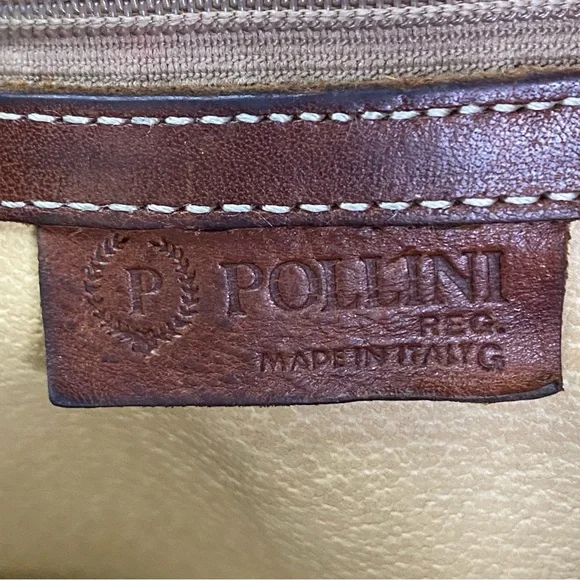 Vintage Pollini Purse Woven Italian Leather Tote Shoulder Bag Brown Brass - Picture 6 of 10